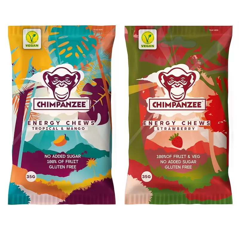 Chimpanzee Energy Chews weiche, leicht zu kauende Fruchttropfen.
